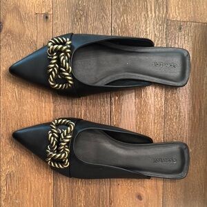 Women's Black and Gold Chain Mules